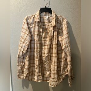 Old Navy Cream and Brown Casual Button Down Shirt
